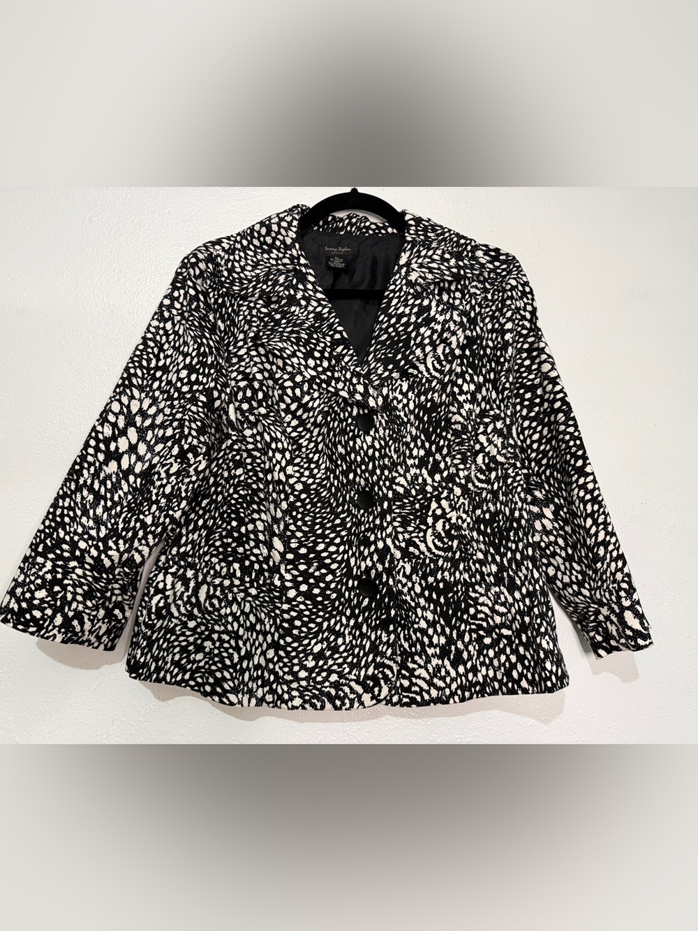 Sunny Taylor Black & White Printed Women's Blazer. Cotton Blend. Sz PL.